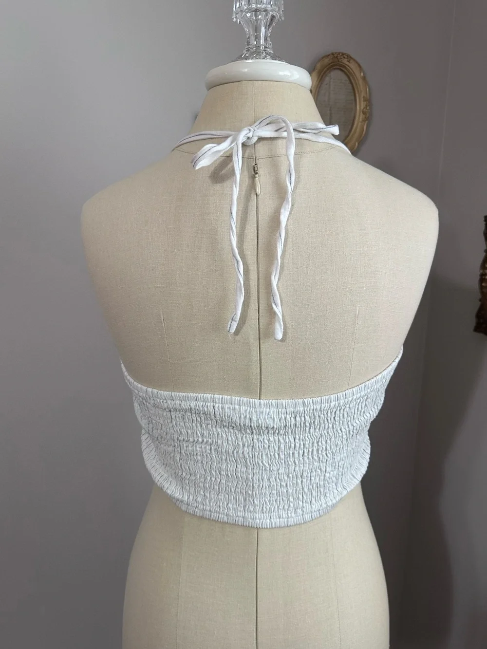 Wild Honey White Pinstripe Square-Neck Crop Top